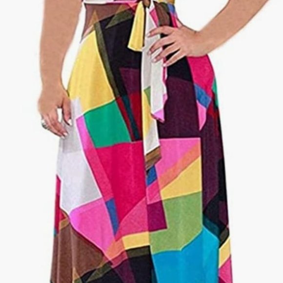 Dresses & Skirts - Rainbow Checkered V-Neck Sleeveless Maxi Dress (NWOT)